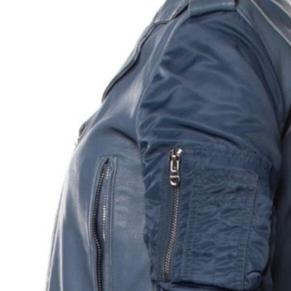 Sandro Blue Leather Jacket | Size 2 - Picture 7 of 15